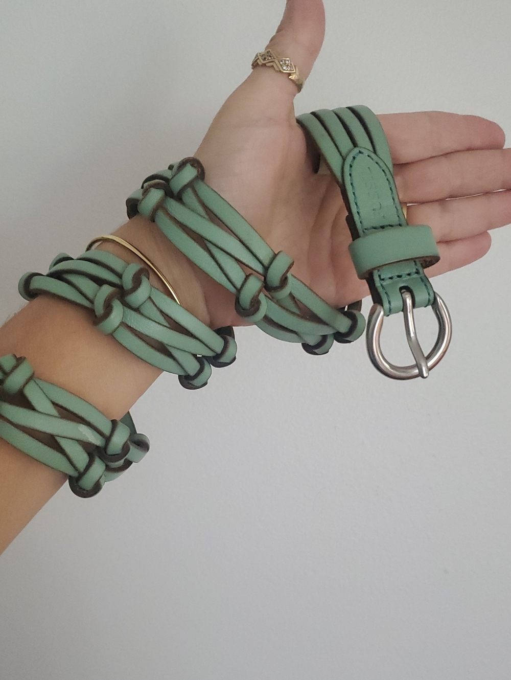 Fossil Leather Rare Vintage Aqua Braided Woven Belt